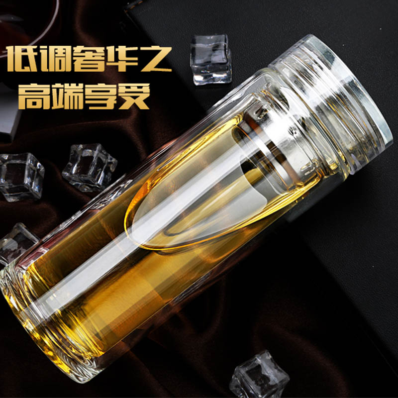 雙層玻璃禮品杯批發(fā),訂做禮品杯印字,水杯雙層廠家